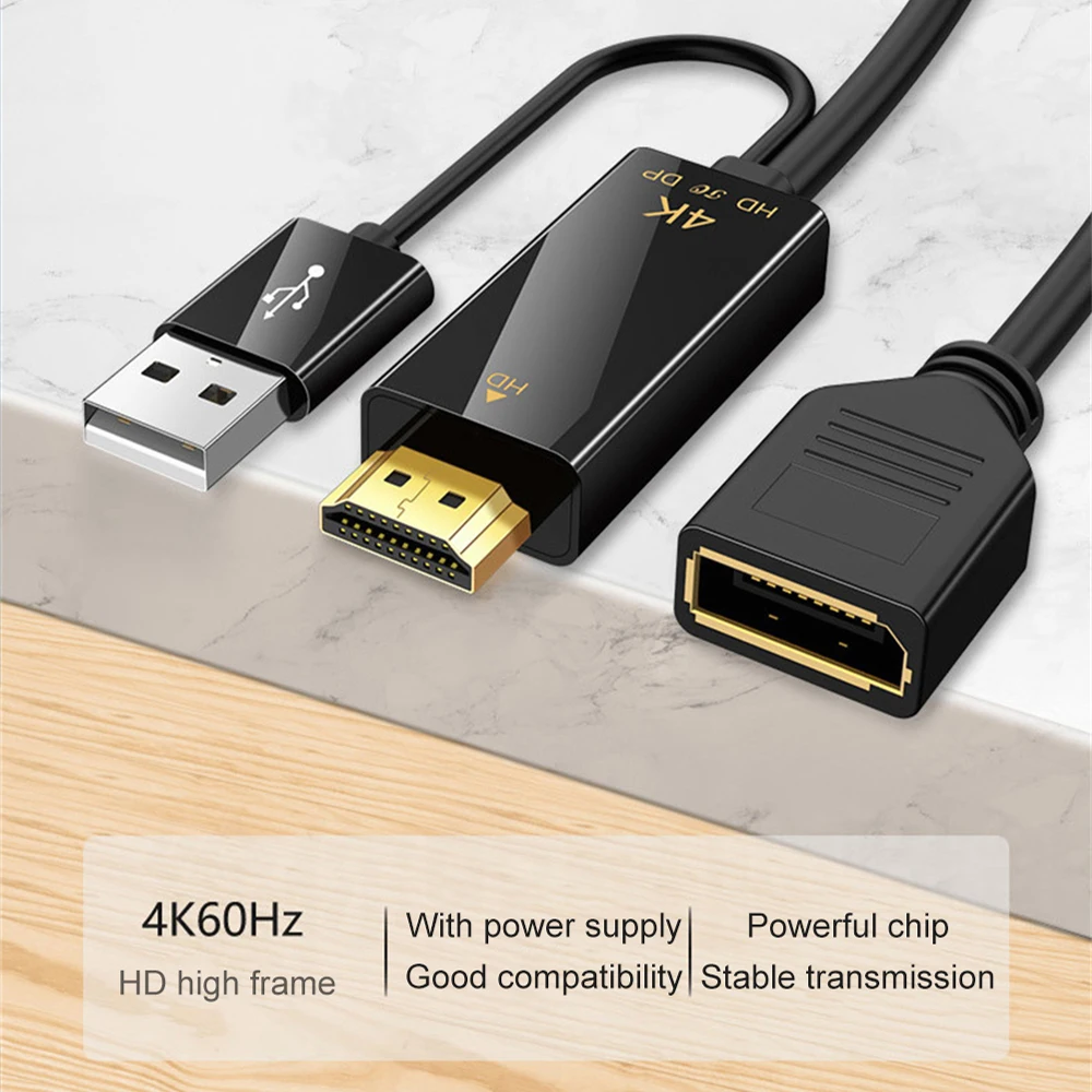 HDMI-compatible To Displayport Converter Cable 4K 60HZ to Female Male Display Port Adapter for PS5 TV Box To