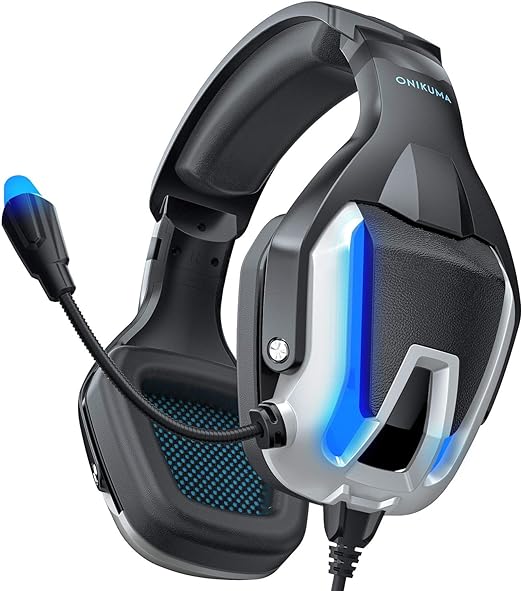 ONIKUMA K12 Stereo Gaming Headset with Mic, Controls and LED Light for PC, PS4, Xbox and Mobiles - Blue