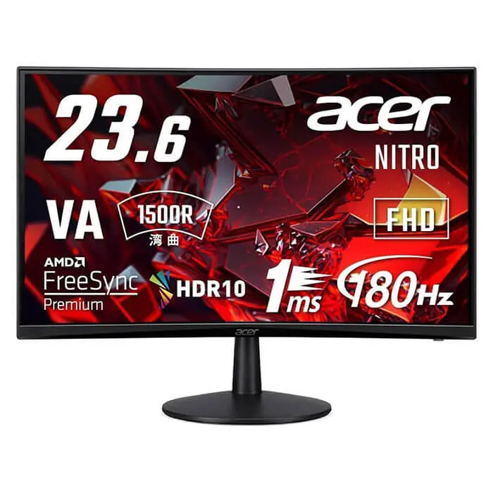 Acer Nitro ED240Q S Curved Gaming Monitor 23.6-inch FHD 1920x1080, VA Panel Technology, HDR10, 180Hz Refresh Rate, 1ms Response Time, AMD FreeSync Premium technology, Built-in Speakers - Black