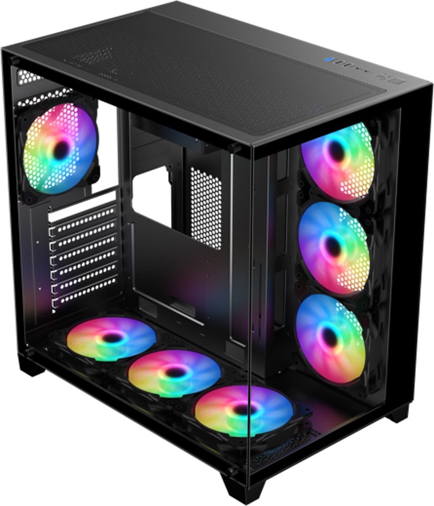 SHARX PROFIN ATX Min-Tower Gaming PC Case, With 7X 120mm Pre-Installed ARGB Fans Model INF700 - Black