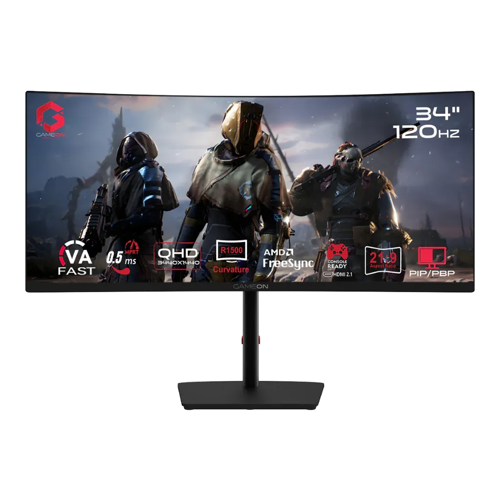 GAMEON GOC34WQHD120VA Spectra Pro Series 34" WQHD, 120Hz, MPRT 0.5ms, HDMI 2.1, Fast VA Panel Curved Gaming Monitor 1500R 21:9 (Supports PS5) - Black