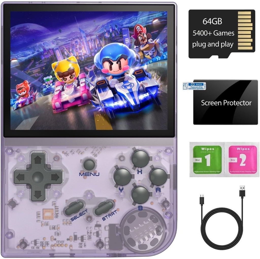 RG35XX Handheld Game Console , Dual System Linux+GarlicOS 3.5 Inch IPS Screen Built-in 64G TF Card 6831 Classic Games Support HDMI TV Output